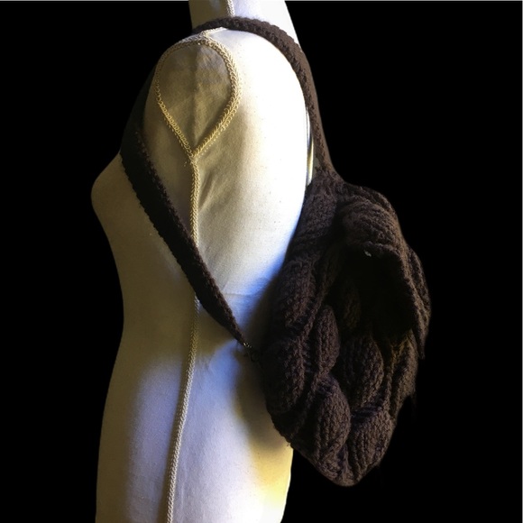 Leaf Knit Backpack Structured Bottom leaf stitch pattern boho - Picture 3 of 13